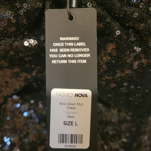 Black Sequin Bow Down Midi Dress - L  (Fashion Nova) - Picture 3 of 5